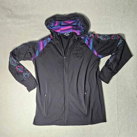 Cowgirl Tuff Co Zip Up Hoodie with Aztec Print On Arms with Zipper Pockets XL - Picture 5 of 10